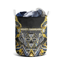 Aotearoa Ngati Raukawa Laundry Basket Maori Tribal Yellow And Navy Paua Shell Pattern