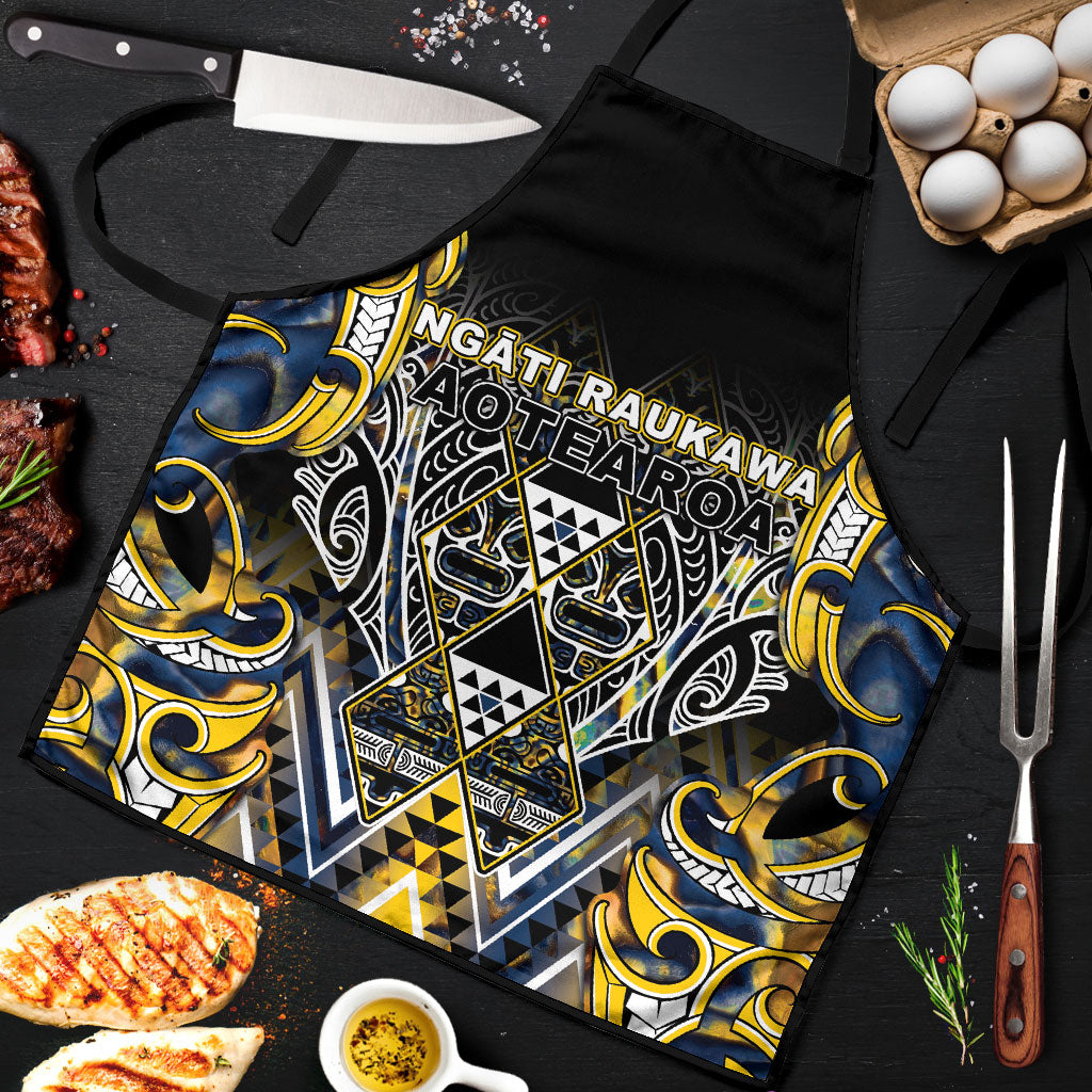 Aotearoa Ngati Raukawa Apron Maori Tribal Yellow And Navy Paua Shell Pattern
