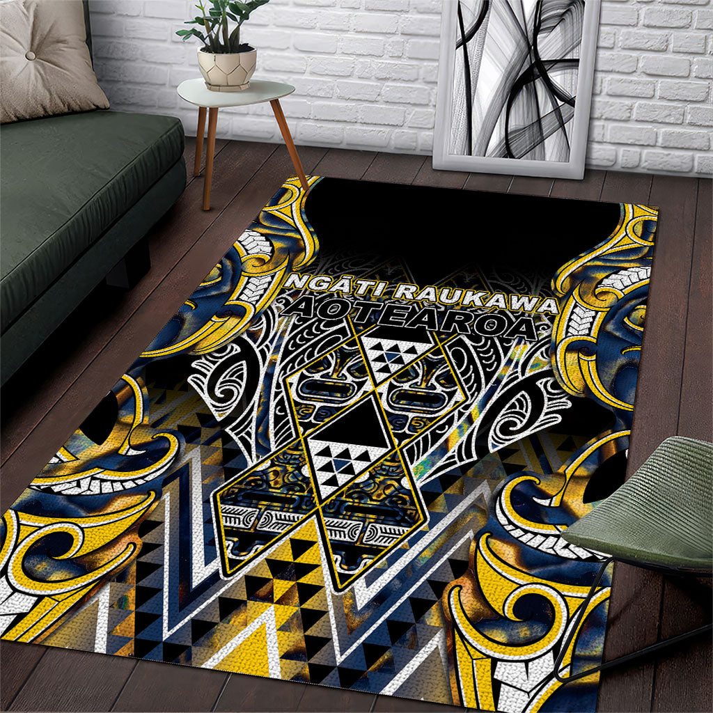 Aotearoa Ngati Raukawa Area Rug Maori Tribal Yellow And Navy Paua Shell Pattern DT05 Yellow - Polynesian Pride