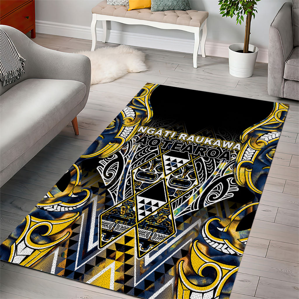 Aotearoa Ngati Raukawa Area Rug Maori Tribal Yellow And Navy Paua Shell Pattern