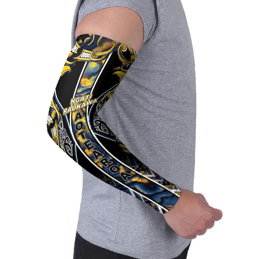 Aotearoa Ngati Raukawa Arm Sleeves Maori Tribal Yellow And Navy Paua Shell Pattern