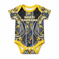 Aotearoa Ngati Raukawa Baby Onesie Maori Tribal Yellow And Navy Paua Shell Pattern
