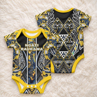 Aotearoa Ngati Raukawa Baby Onesie Maori Tribal Yellow And Navy Paua Shell Pattern