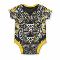 Aotearoa Ngati Raukawa Baby Onesie Maori Tribal Yellow And Navy Paua Shell Pattern
