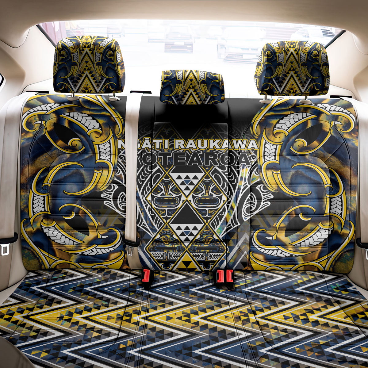 Aotearoa Ngati Raukawa Back Car Seat Cover Maori Tribal Yellow And Navy Paua Shell Pattern