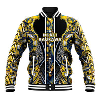 Aotearoa Ngati Raukawa Baseball Jacket Maori Tribal Yellow And Navy Paua Shell Pattern