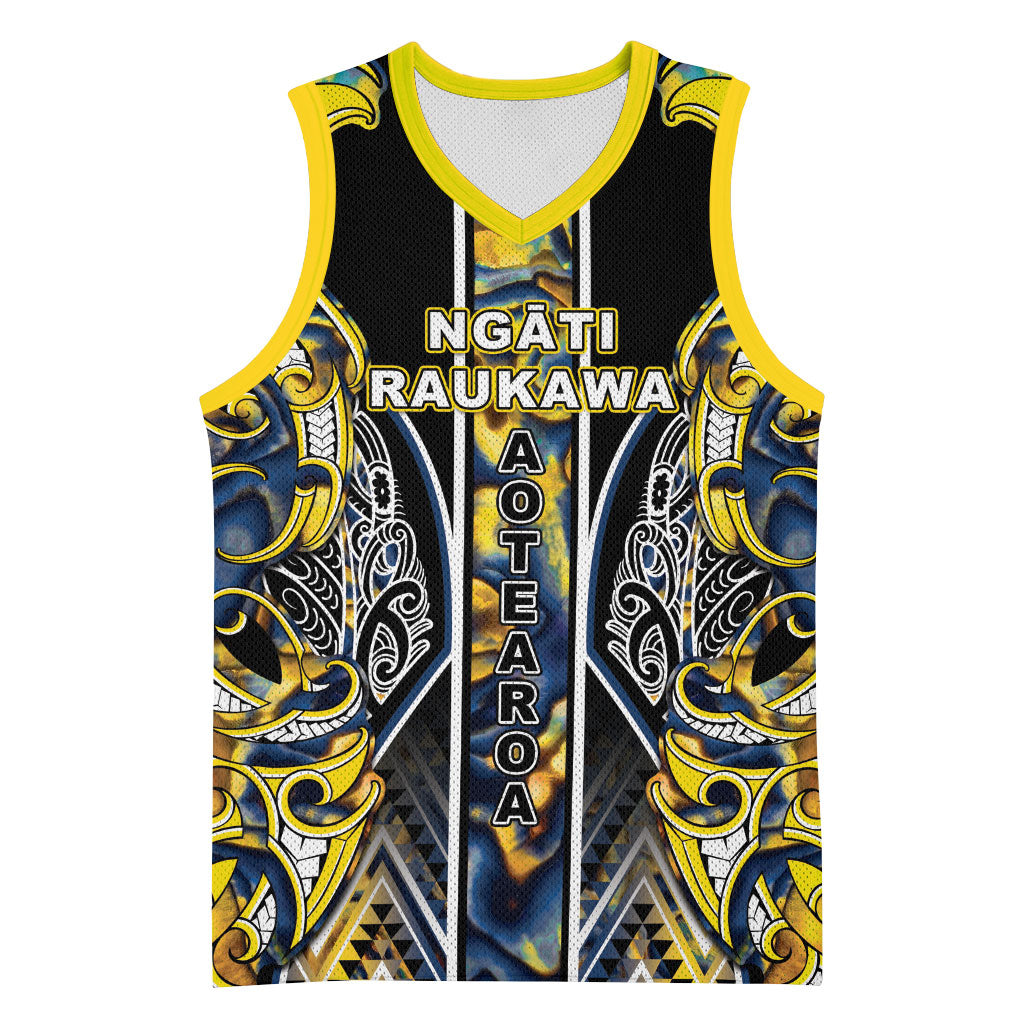 Aotearoa Ngati Raukawa Basketball Jersey Maori Tribal Yellow And Navy Paua Shell Pattern DT05 Unisex Yellow - Polynesian Pride