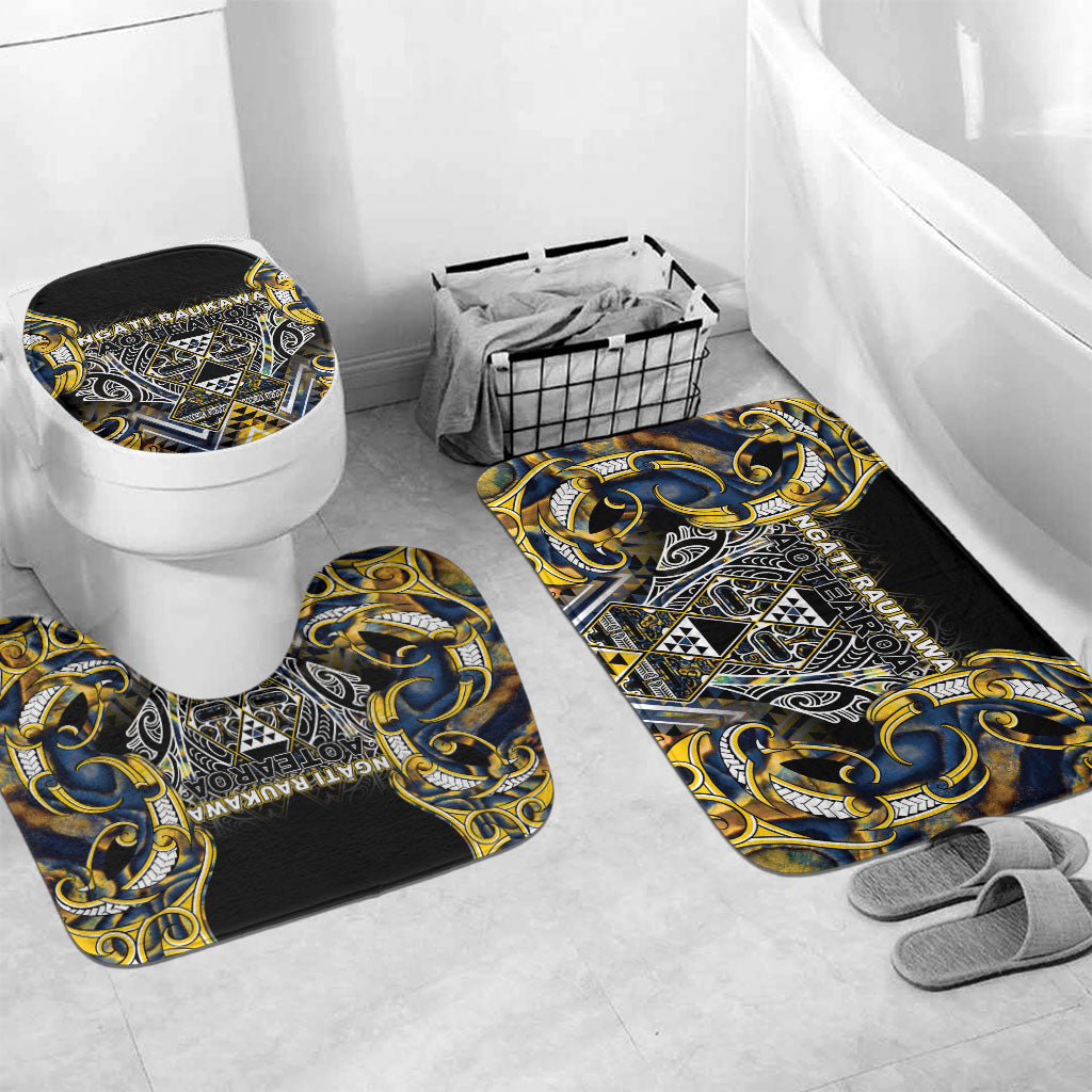 Aotearoa Ngati Raukawa Bathroom Set Maori Tribal Yellow And Navy Paua Shell Pattern