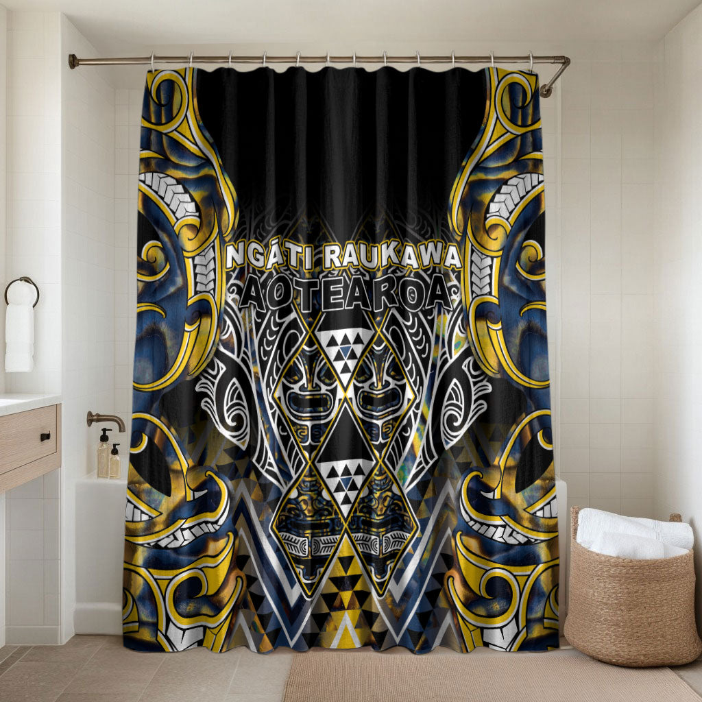 Aotearoa Ngati Raukawa Bathroom Set Maori Tribal Yellow And Navy Paua Shell Pattern