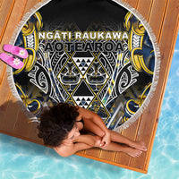 Aotearoa Ngati Raukawa Beach Blanket Maori Tribal Yellow And Navy Paua Shell Pattern