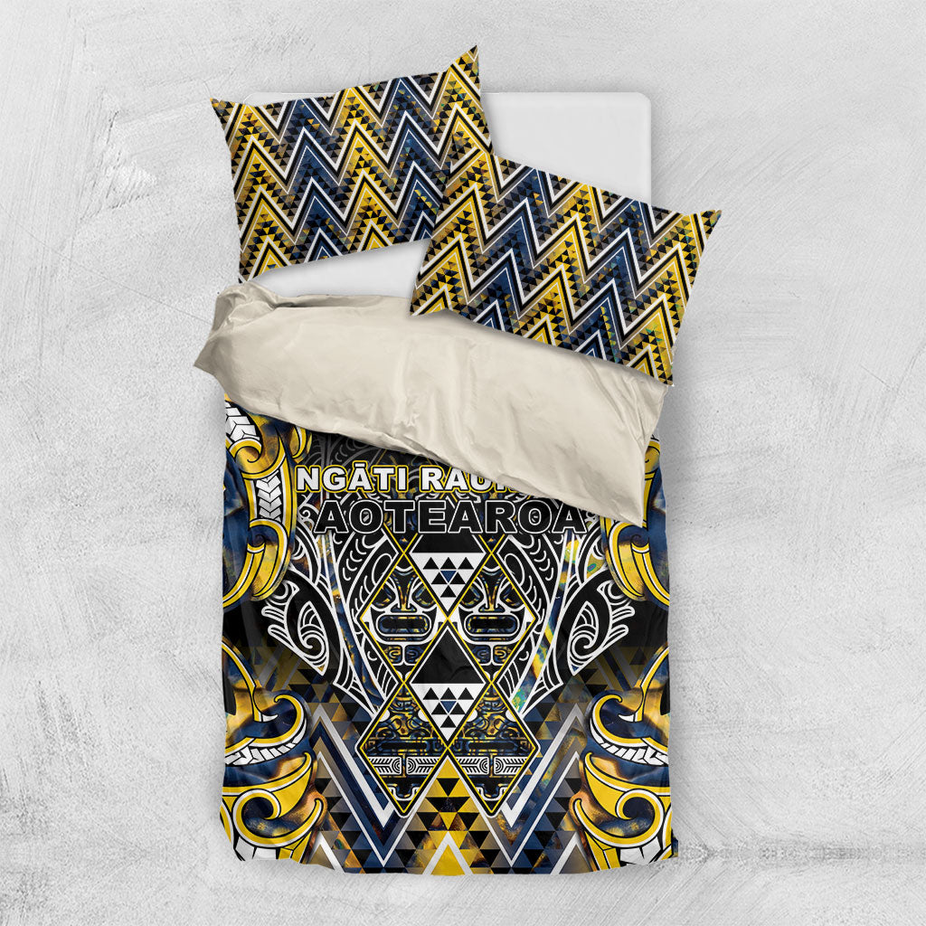 Aotearoa Ngati Raukawa Bedding Set Maori Tribal Yellow And Navy Paua Shell Pattern