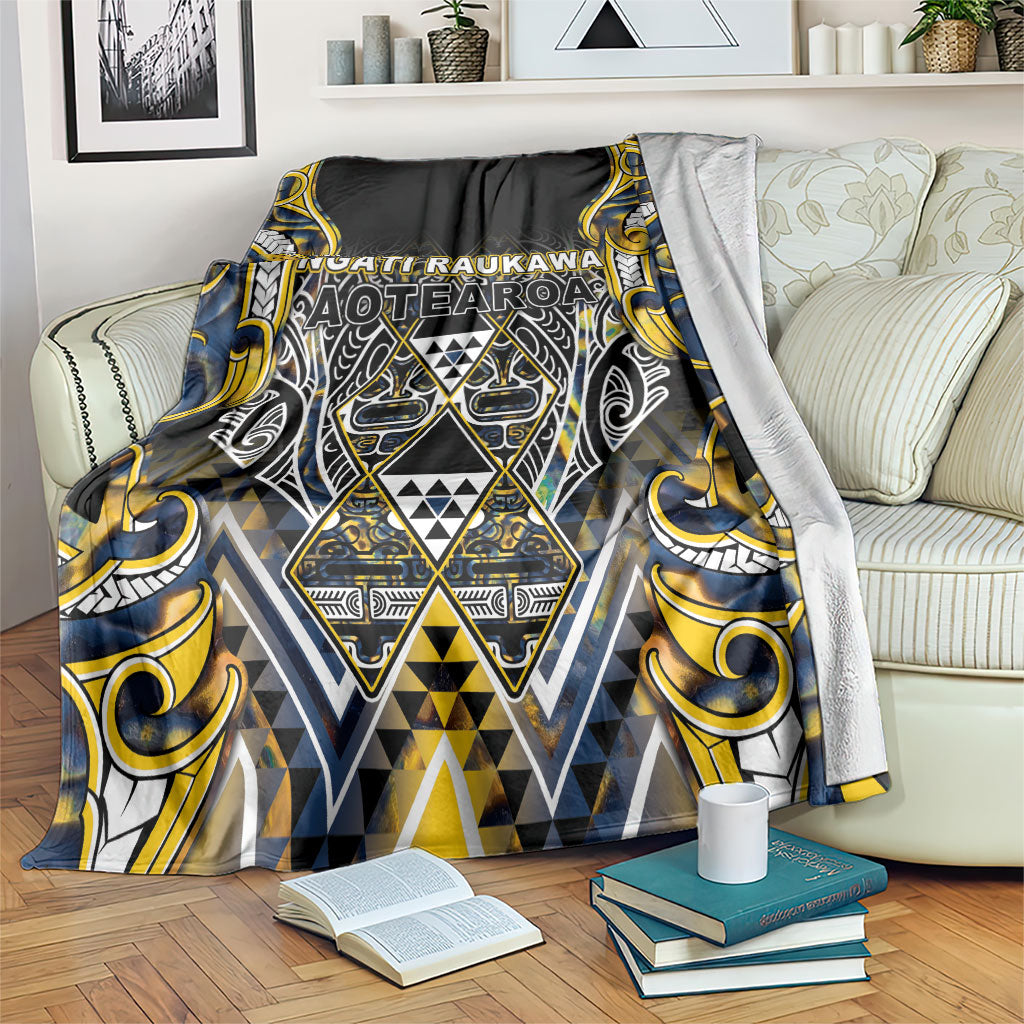 Aotearoa Ngati Raukawa Blanket Maori Tribal Yellow And Navy Paua Shell Pattern DT05 Yellow - Polynesian Pride