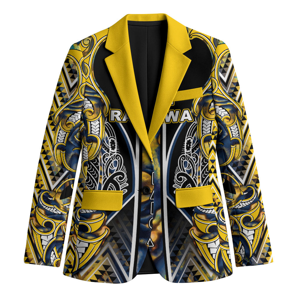 Aotearoa Ngati Raukawa Blazer Maori Tribal Yellow And Navy Paua Shell Pattern DT05 Unisex Yellow - Polynesian Pride