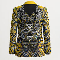 Aotearoa Ngati Raukawa Blazer Maori Tribal Yellow And Navy Paua Shell Pattern