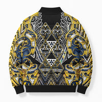 Aotearoa Ngati Raukawa Bomber Puffer Jacket Maori Tribal Yellow And Navy Paua Shell Pattern