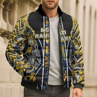Aotearoa Ngati Raukawa Bomber Puffer Jacket Maori Tribal Yellow And Navy Paua Shell Pattern