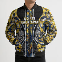 Aotearoa Ngati Raukawa Bomber Puffer Jacket Maori Tribal Yellow And Navy Paua Shell Pattern