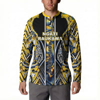 Aotearoa Ngati Raukawa Button Sweatshirt Maori Tribal Yellow And Navy Paua Shell Pattern