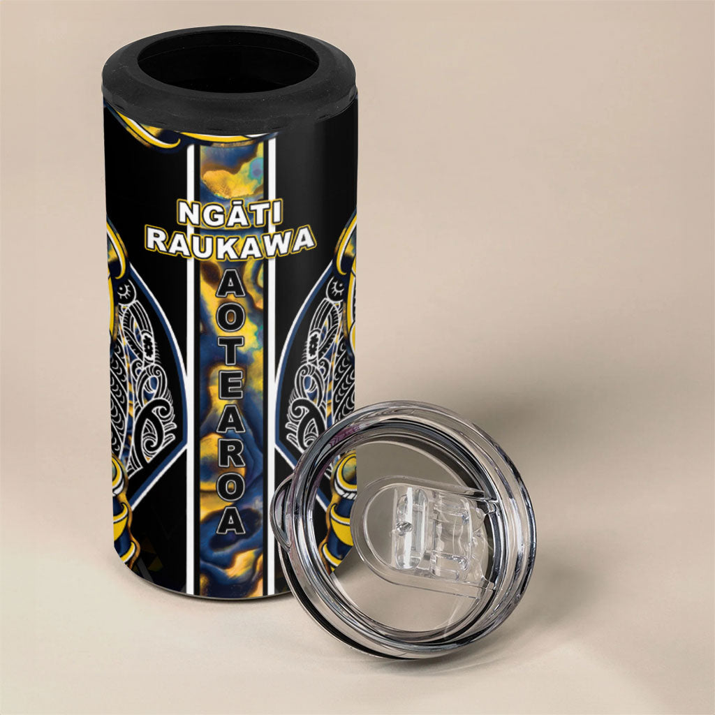 Aotearoa Ngati Raukawa 4 in 1 Can Cooler Tumbler Maori Tribal Yellow And Navy Paua Shell Pattern
