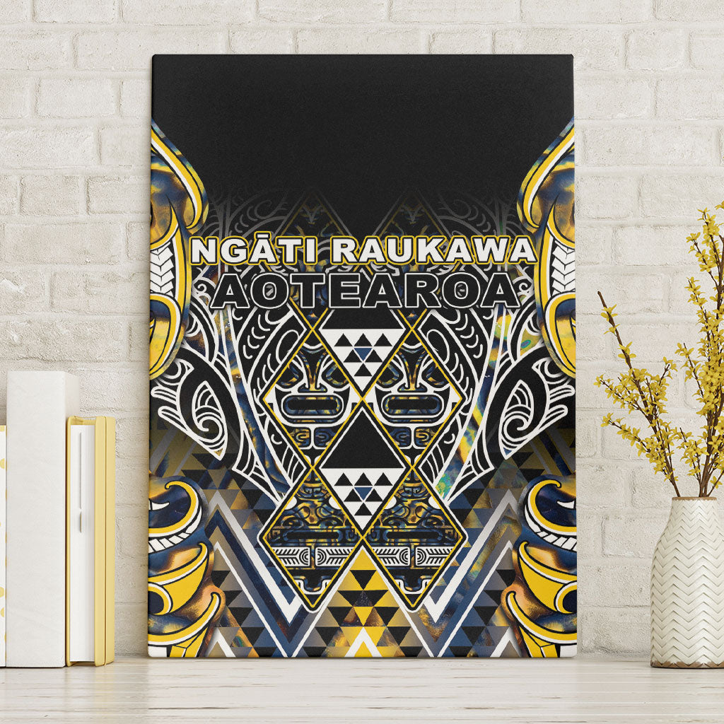 Aotearoa Ngati Raukawa Canvas Wall Art Maori Tribal Yellow And Navy Paua Shell Pattern