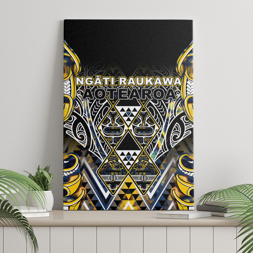 Aotearoa Ngati Raukawa Canvas Wall Art Maori Tribal Yellow And Navy Paua Shell Pattern