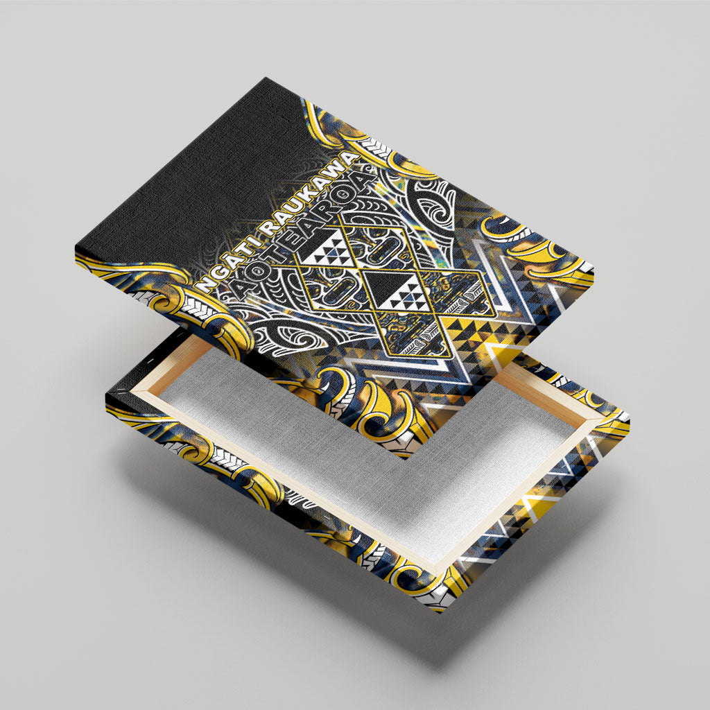 Aotearoa Ngati Raukawa Canvas Wall Art Maori Tribal Yellow And Navy Paua Shell Pattern