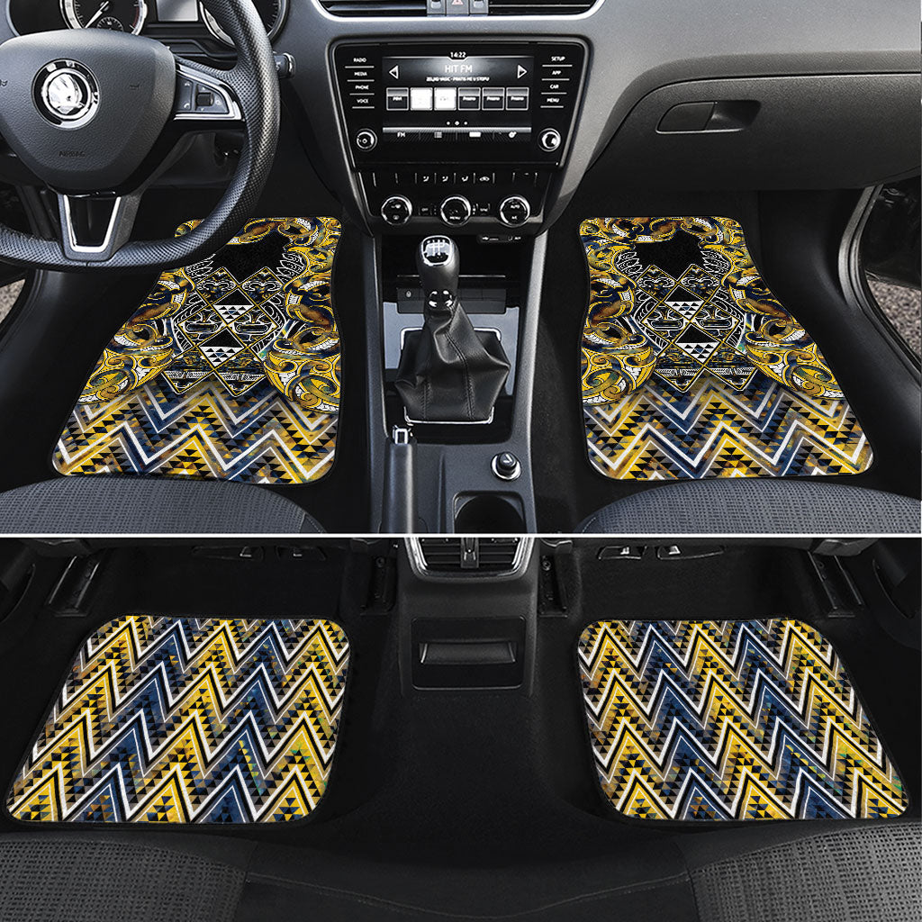 Aotearoa Ngati Raukawa Car Mats Maori Tribal Yellow And Navy Paua Shell Pattern DT05 Set 4pcs Yellow - Polynesian Pride