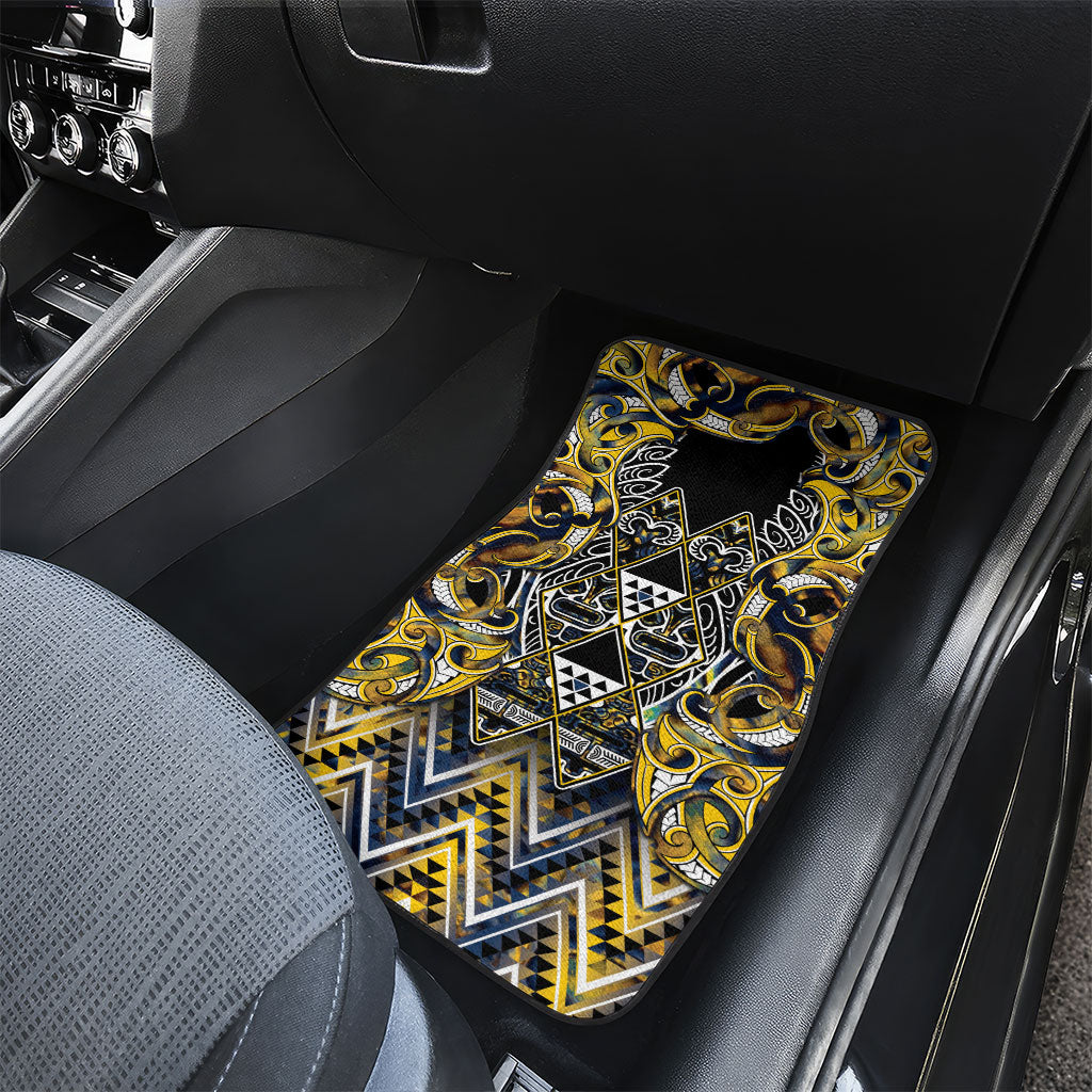 Aotearoa Ngati Raukawa Car Mats Maori Tribal Yellow And Navy Paua Shell Pattern