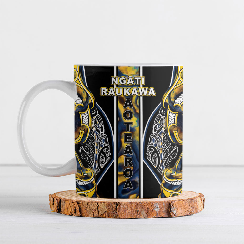 Aotearoa Ngati Raukawa Ceramic Mug Maori Tribal Yellow And Navy Paua Shell Pattern DT05 Yellow - Polynesian Pride