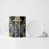 Aotearoa Ngati Raukawa Ceramic Mug Maori Tribal Yellow And Navy Paua Shell Pattern