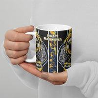 Aotearoa Ngati Raukawa Ceramic Mug Maori Tribal Yellow And Navy Paua Shell Pattern