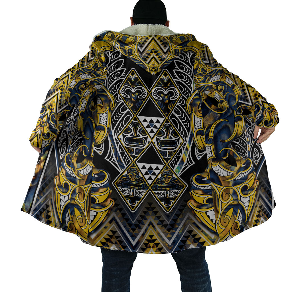 Aotearoa Ngati Raukawa Cloak Maori Tribal Yellow And Navy Paua Shell Pattern
