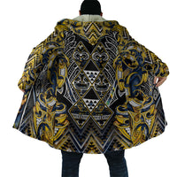 Aotearoa Ngati Raukawa Cloak Maori Tribal Yellow And Navy Paua Shell Pattern