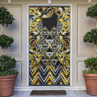 Aotearoa Ngati Raukawa Door Cover Maori Tribal Yellow And Navy Paua Shell Pattern