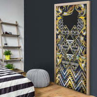 Aotearoa Ngati Raukawa Door Cover Maori Tribal Yellow And Navy Paua Shell Pattern