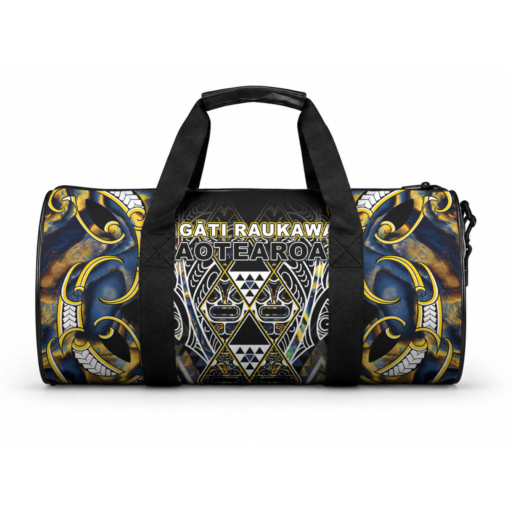 Aotearoa Ngati Raukawa Duffle Bag Maori Tribal Yellow And Navy Paua Shell Pattern