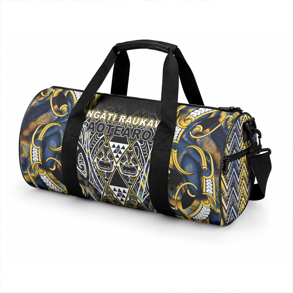 Aotearoa Ngati Raukawa Duffle Bag Maori Tribal Yellow And Navy Paua Shell Pattern