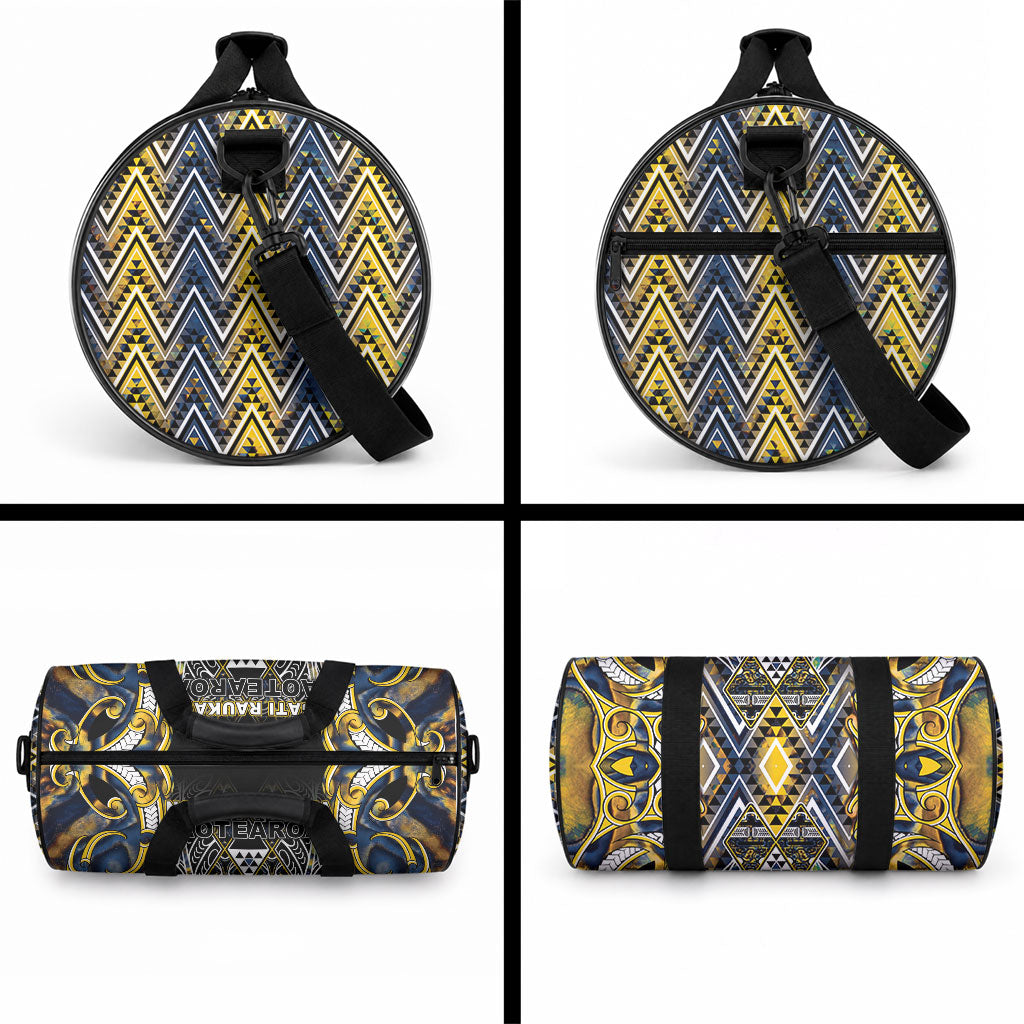 Aotearoa Ngati Raukawa Duffle Bag Maori Tribal Yellow And Navy Paua Shell Pattern