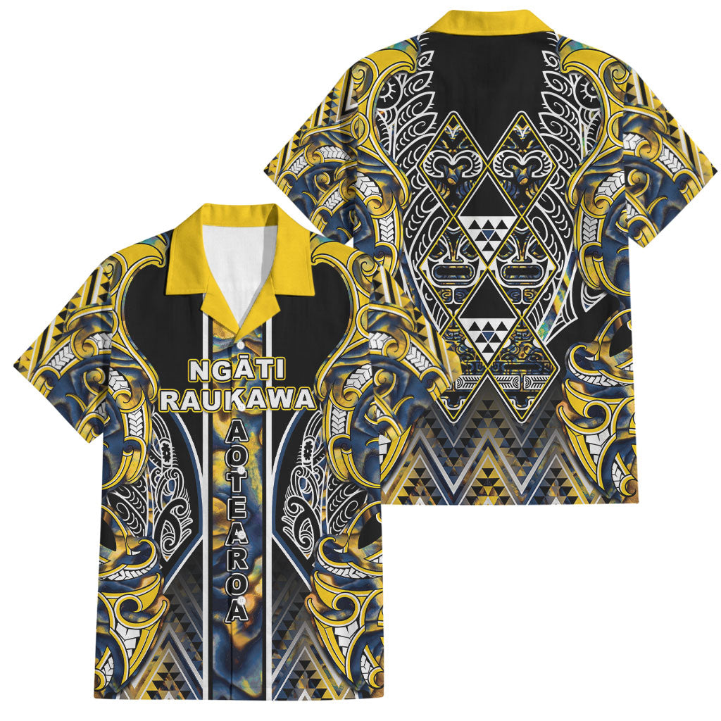 Aotearoa Ngati Raukawa Family Matching Mermaid Dress and Hawaiian Shirt Maori Tribal Yellow And Navy Paua Shell Pattern