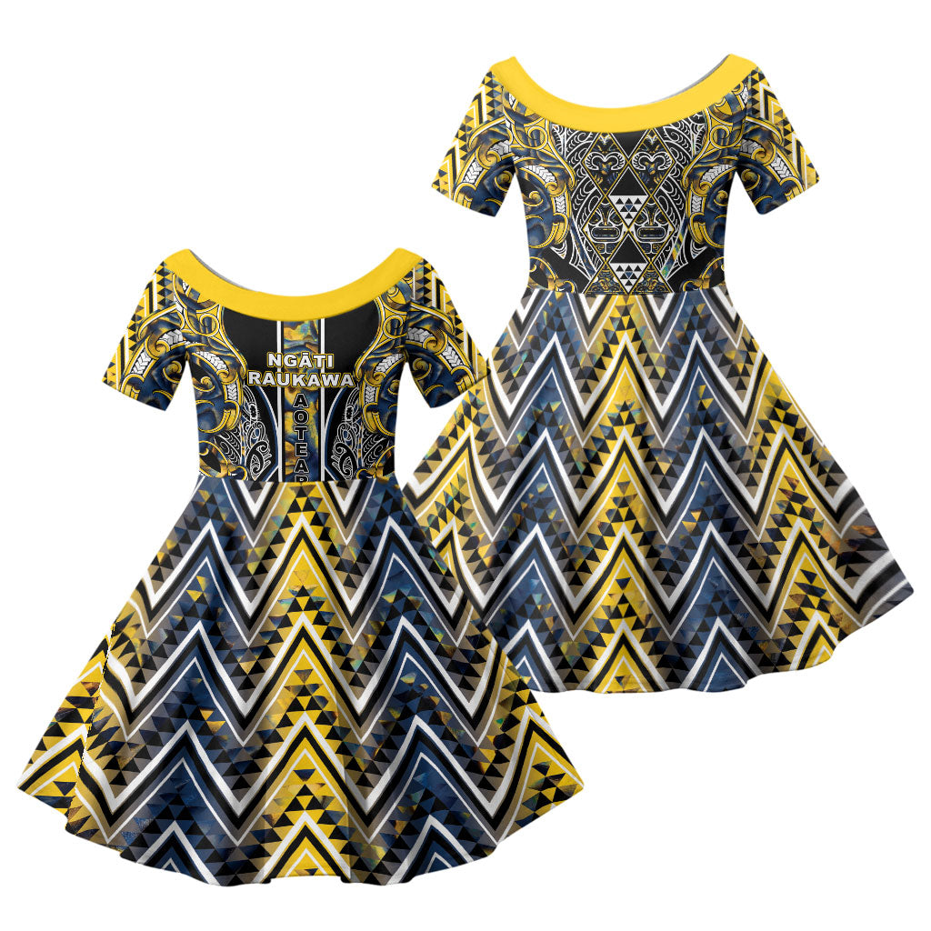 Aotearoa Ngati Raukawa Family Matching Mermaid Dress and Hawaiian Shirt Maori Tribal Yellow And Navy Paua Shell Pattern