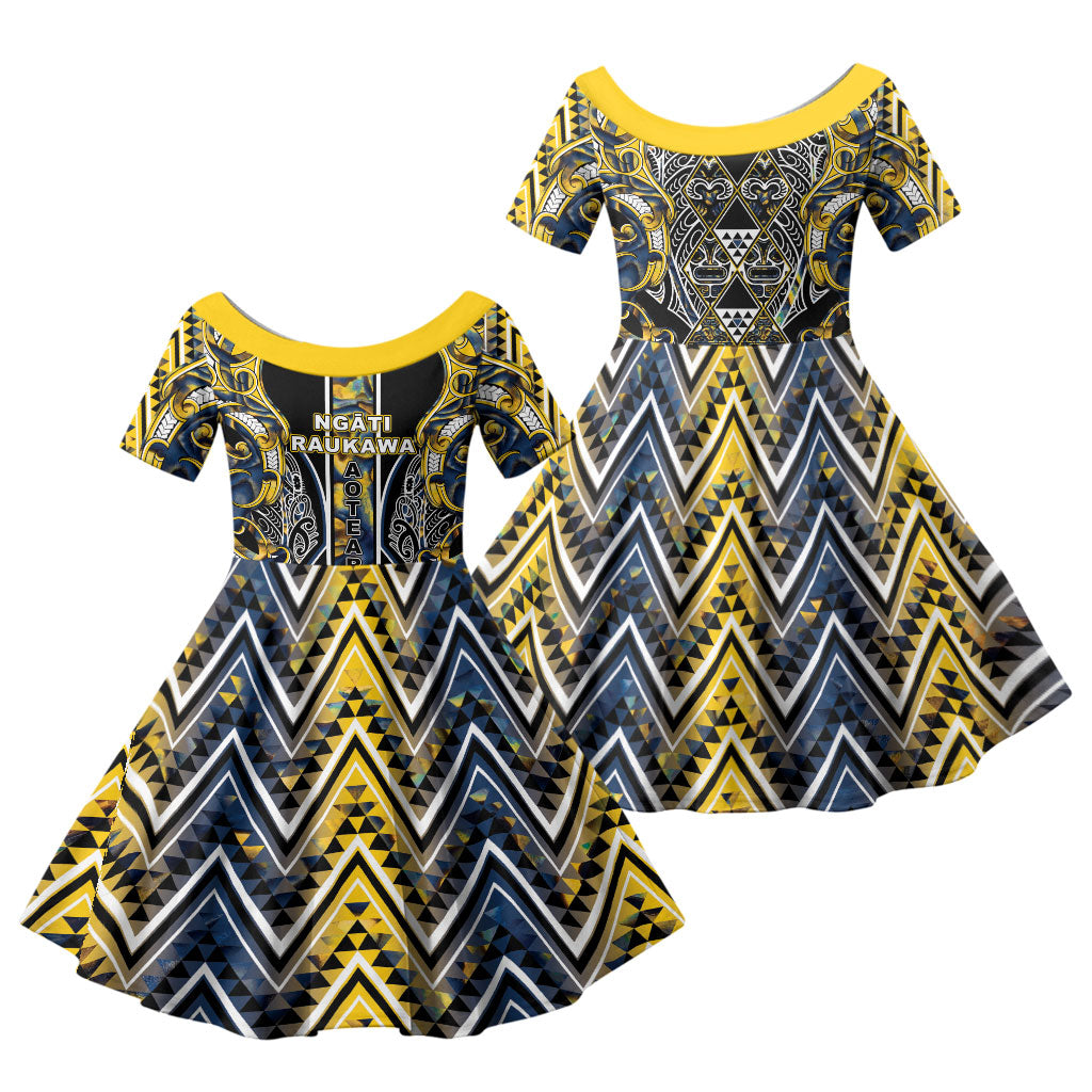 Aotearoa Ngati Raukawa Family Matching Puletasi and Hawaiian Shirt Maori Tribal Yellow And Navy Paua Shell Pattern