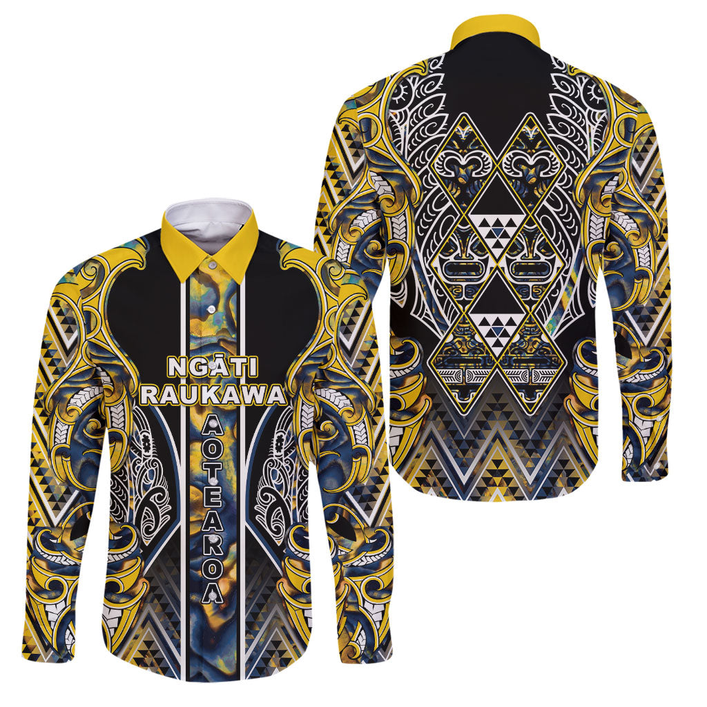 Aotearoa Ngati Raukawa Family Matching Short Sleeve Bodycon Dress and Hawaiian Shirt Maori Tribal Yellow And Navy Paua Shell Pattern