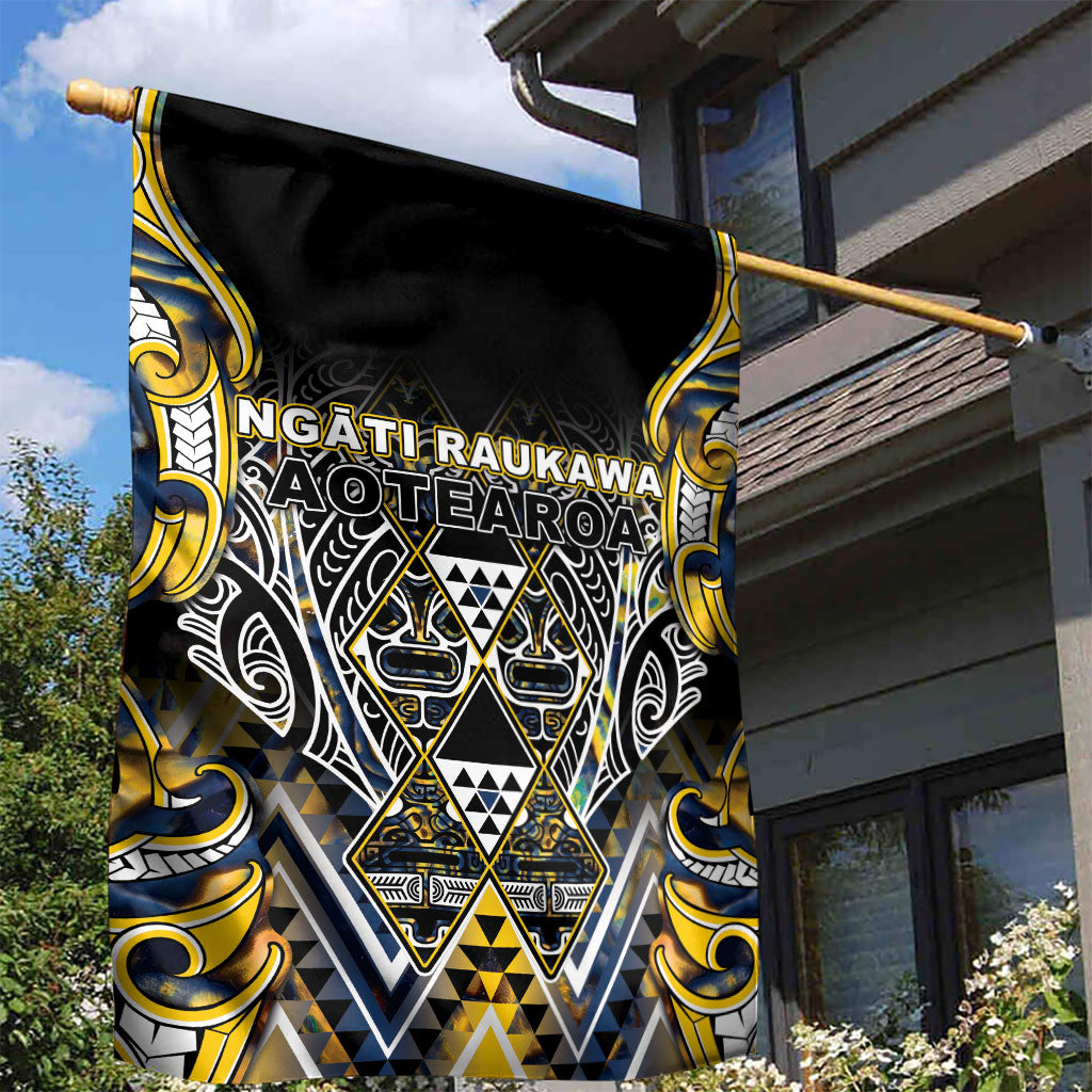 Aotearoa Ngati Raukawa Garden Flag Maori Tribal Yellow And Navy Paua Shell Pattern