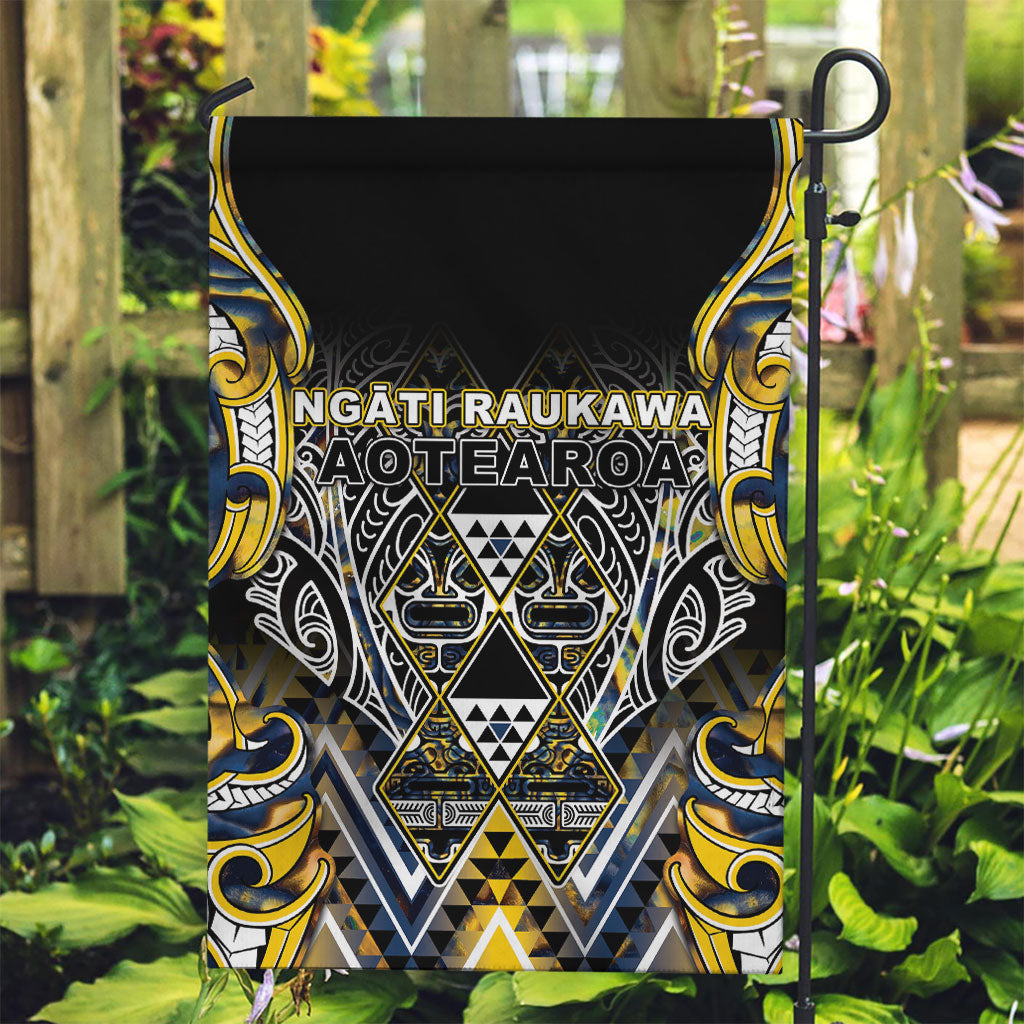 Aotearoa Ngati Raukawa Garden Flag Maori Tribal Yellow And Navy Paua Shell Pattern