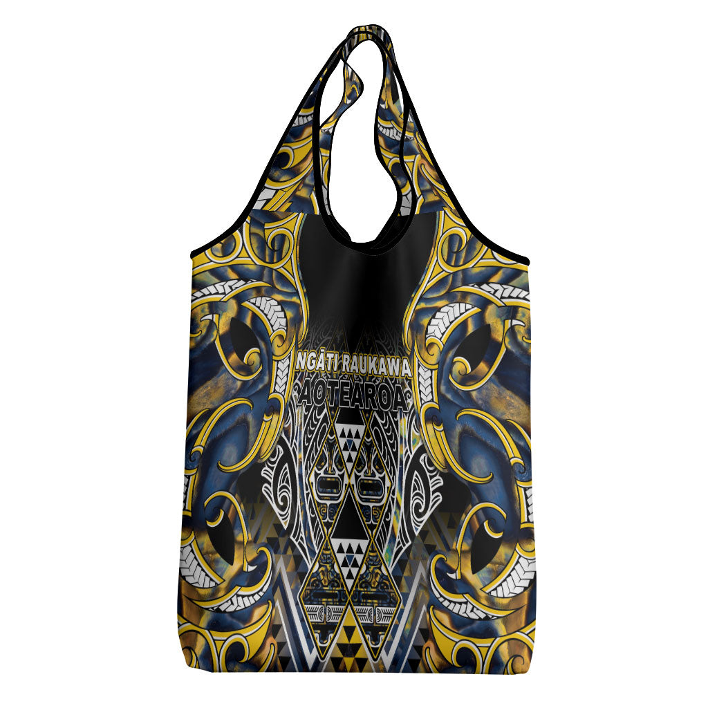 Aotearoa Ngati Raukawa Grocery Bag Maori Tribal Yellow And Navy Paua Shell Pattern