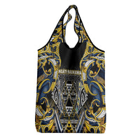 Aotearoa Ngati Raukawa Grocery Bag Maori Tribal Yellow And Navy Paua Shell Pattern