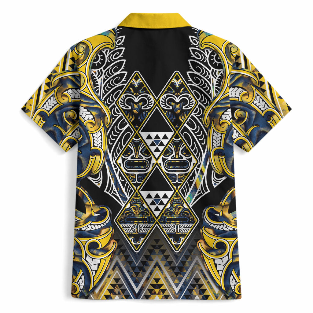 Aotearoa Ngati Raukawa Hawaiian Shirt Maori Tribal Yellow And Navy Paua Shell Pattern