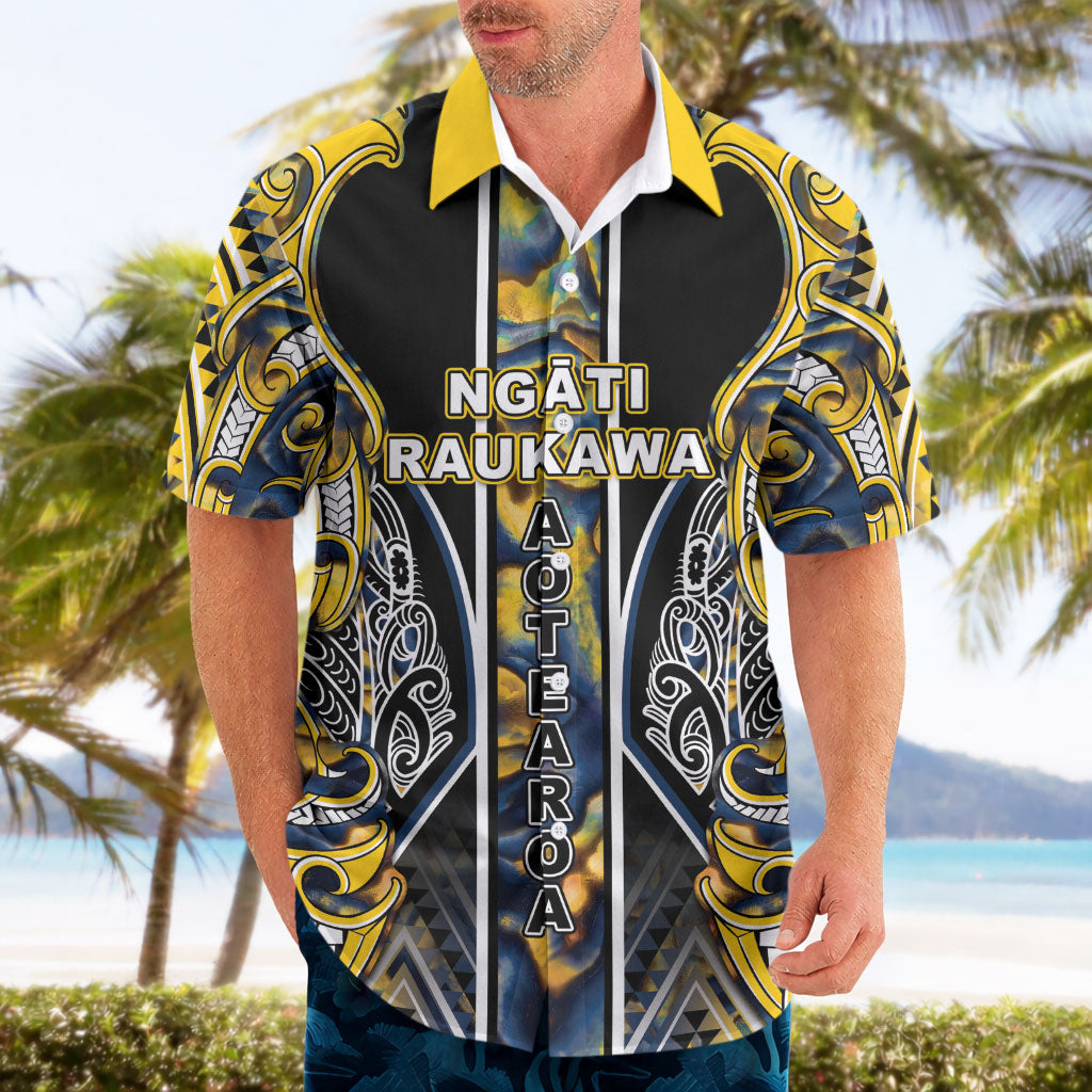 Aotearoa Ngati Raukawa Hawaiian Shirt Maori Tribal Yellow And Navy Paua Shell Pattern