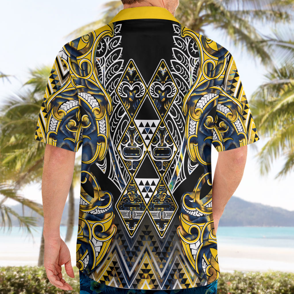 Aotearoa Ngati Raukawa Hawaiian Shirt Maori Tribal Yellow And Navy Paua Shell Pattern