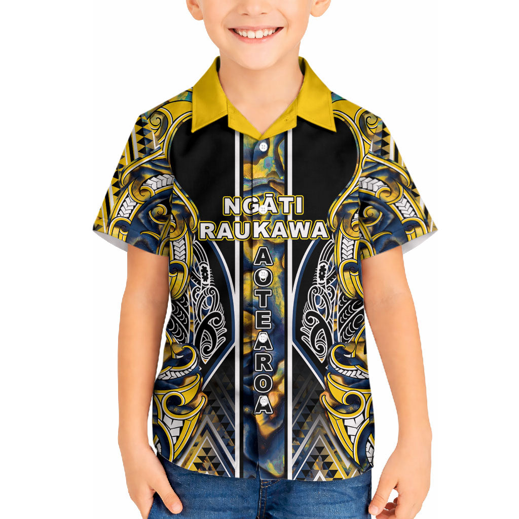Aotearoa Ngati Raukawa Hawaiian Shirt Maori Tribal Yellow And Navy Paua Shell Pattern